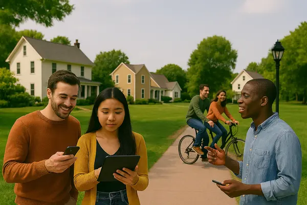Photo of people and houses