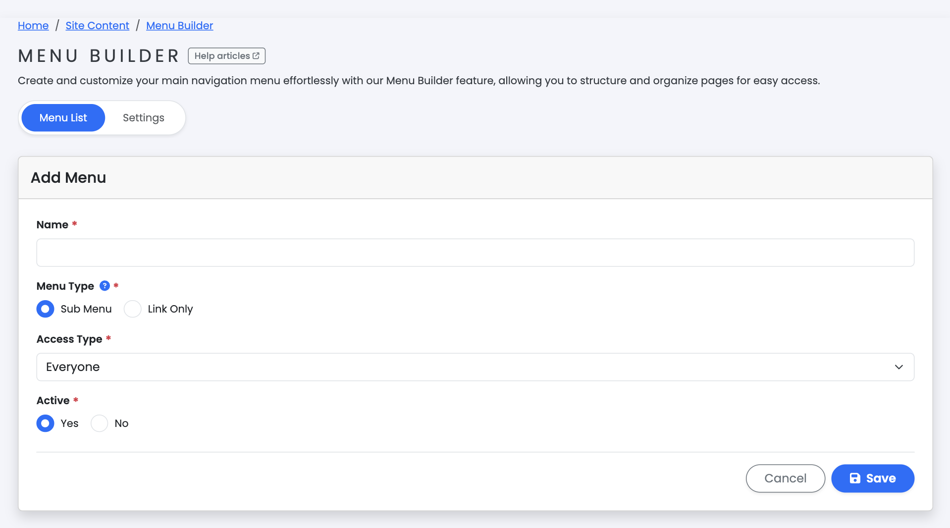 Add a new menu to the top of the menu bar - Support Center | HOA Total ...